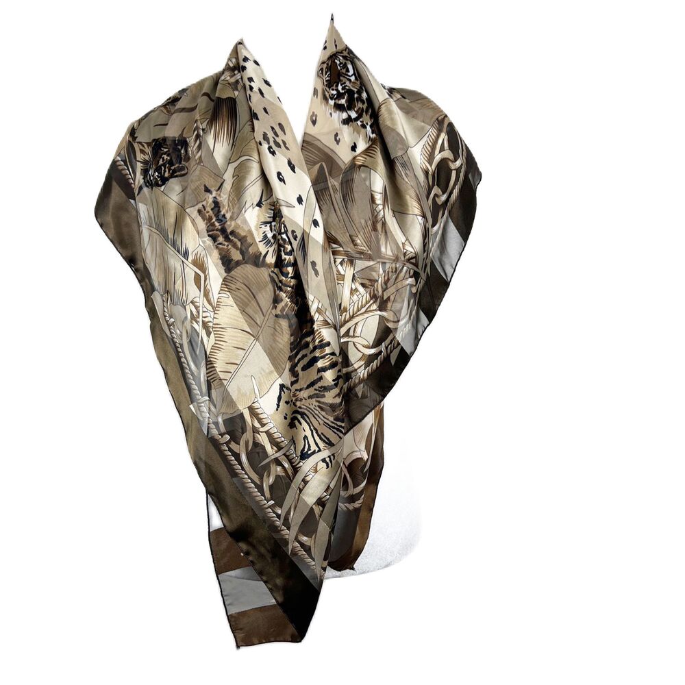 Unbranded Tiger Print Scarf Brown Square Animal Print Neck Warmer Shawl